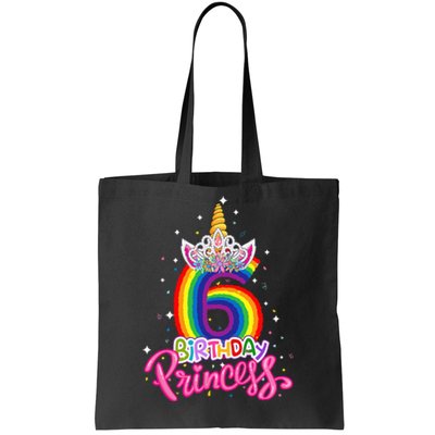 Birthday Princess Unicorn 6 Year Old 6th Birthday Girl Kids Tote Bag