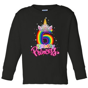 Birthday Princess Unicorn 6 Year Old 6th Birthday Girl Kids Toddler Long Sleeve Shirt