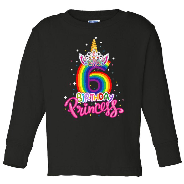 Birthday Princess Unicorn 6 Year Old 6th Birthday Girl Kids Toddler Long Sleeve Shirt