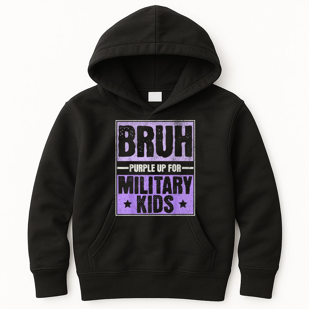 Bruh Purple Up For Military Month Military Child Month Kids Hoodie
