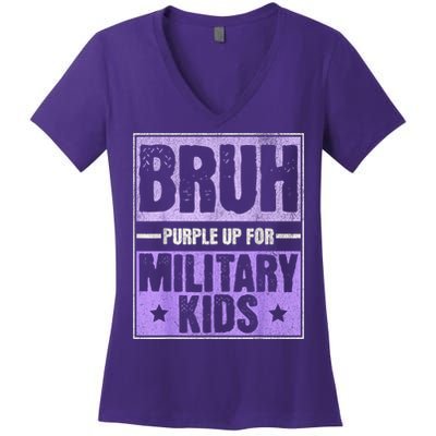 Bruh Purple Up For Military Month Military Child Month Women's V-Neck T-Shirt