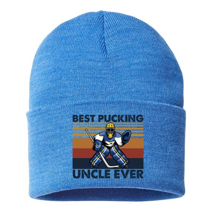 Best Pucking Uncle Ever Funny Hockey Uncle Saying Gift Sustainable Knit Beanie