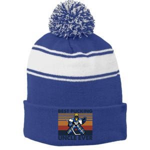 Best Pucking Uncle Ever Funny Hockey Uncle Saying Gift Stripe Pom Pom Beanie