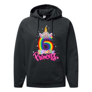 Birthday Princess Unicorn 6 Year Old 6th Birthday Girl Performance Fleece Hoodie