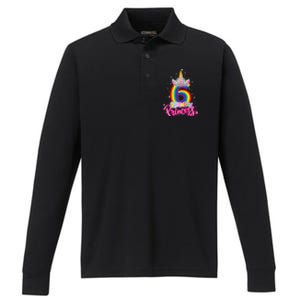 Birthday Princess Unicorn 6 Year Old 6th Birthday Girl Performance Long Sleeve Polo