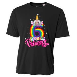 Birthday Princess Unicorn 6 Year Old 6th Birthday Girl Cooling Performance Crew T-Shirt