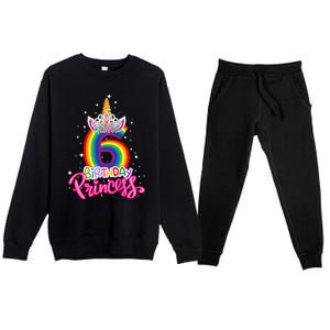 Birthday Princess Unicorn 6 Year Old 6th Birthday Girl Premium Crewneck Sweatsuit Set