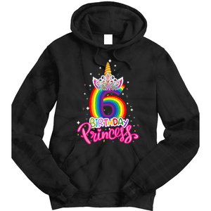 Birthday Princess Unicorn 6 Year Old 6th Birthday Girl Tie Dye Hoodie