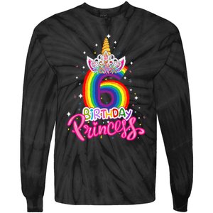 Birthday Princess Unicorn 6 Year Old 6th Birthday Girl Tie-Dye Long Sleeve Shirt