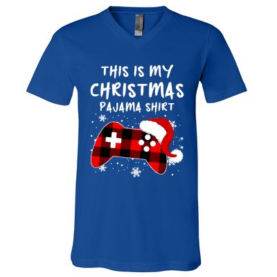 Buffalo Plaid Video Game Santa This Is My Christmas Pajama Cool Gift V-Neck T-Shirt