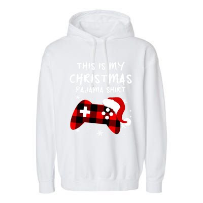 Buffalo Plaid Video Game Santa This Is My Christmas Pajama Cool Gift Garment-Dyed Fleece Hoodie