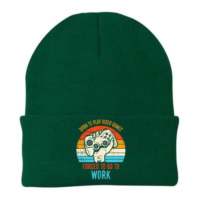 Born Play Video Games Forced To Work Funny Gaming Gamer Men Knit Cap Winter Beanie