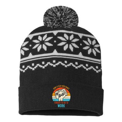 Born Play Video Games Forced To Work Funny Gaming Gamer Men USA-Made Snowflake Beanie