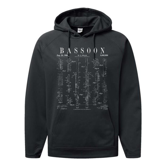 Bassoon Player Vintage Patent Bassoonist Drawing Print Performance Fleece Hoodie