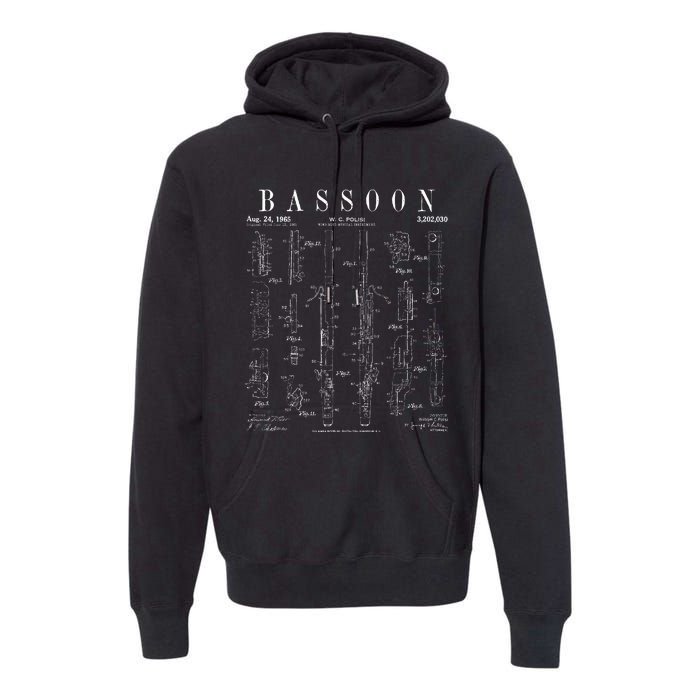 Bassoon Player Vintage Patent Bassoonist Drawing Print Premium Hoodie