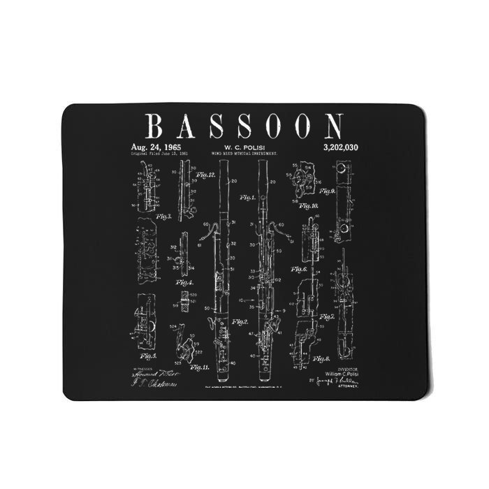 Bassoon Player Vintage Patent Bassoonist Drawing Print Mousepad