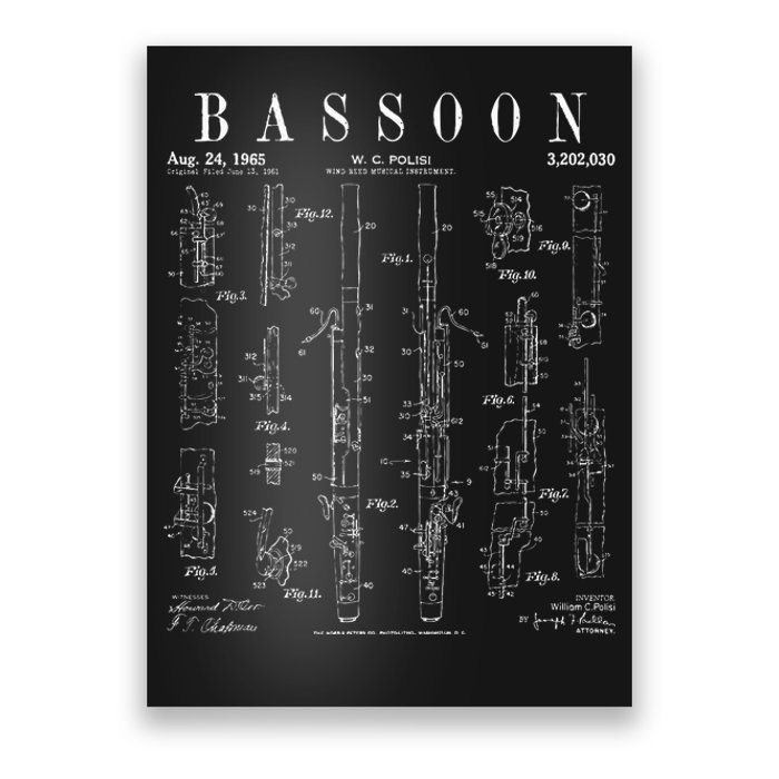 Bassoon Player Vintage Patent Bassoonist Drawing Print Poster