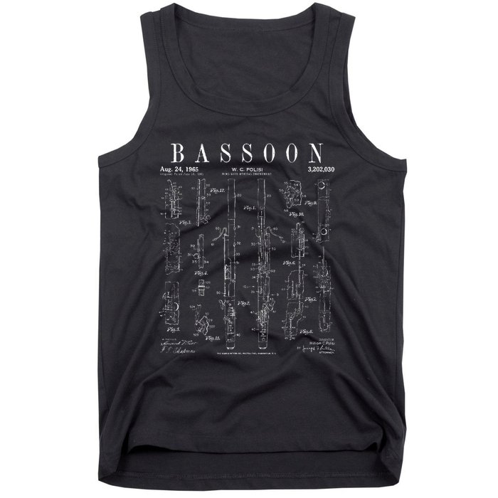 Bassoon Player Vintage Patent Bassoonist Drawing Print Tank Top