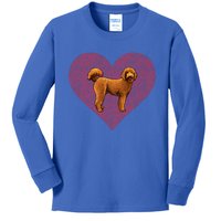 Brown Poodle Valentines Day Dog Love Fingerprint Gift Kids Long Sleeve Shirt