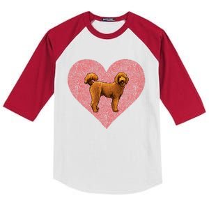 Brown Poodle Valentines Day Dog Love Fingerprint Gift Kids Colorblock Raglan Jersey