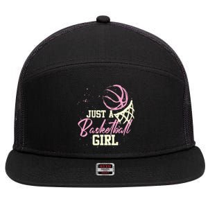 Basketball Player Women Just A Basketball Girl Basketball 7 Panel Mesh Trucker Snapback Hat