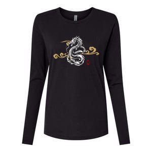 Back Print White Dragon Japanese Culture Good Luck Auspicious Womens Cotton Relaxed Long Sleeve T-Shirt