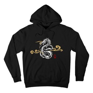 Back Print White Dragon Japanese Culture Good Luck Auspicious Hoodie