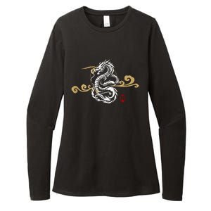 Back Print White Dragon Japanese Culture Good Luck Auspicious Womens CVC Long Sleeve Shirt