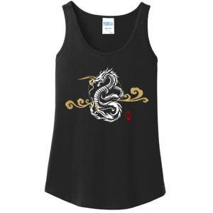 Back Print White Dragon Japanese Culture Good Luck Auspicious Ladies Essential Tank