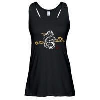 Back Print White Dragon Japanese Culture Good Luck Auspicious Ladies Essential Flowy Tank