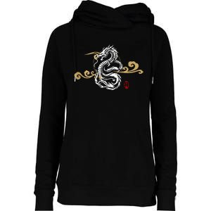 Back Print White Dragon Japanese Culture Good Luck Auspicious Womens Funnel Neck Pullover Hood