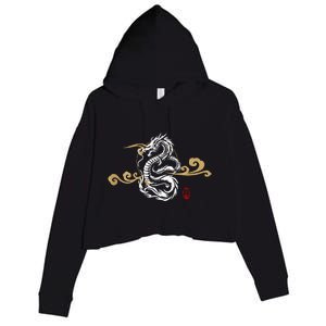 Back Print White Dragon Japanese Culture Good Luck Auspicious Crop Fleece Hoodie