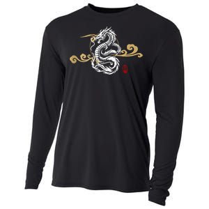 Back Print White Dragon Japanese Culture Good Luck Auspicious Cooling Performance Long Sleeve Crew