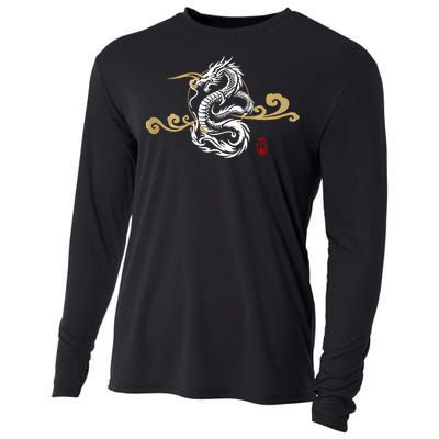 Back Print White Dragon Japanese Culture Good Luck Auspicious Cooling Performance Long Sleeve Crew