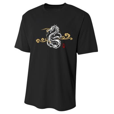 Back Print White Dragon Japanese Culture Good Luck Auspicious Performance Sprint T-Shirt