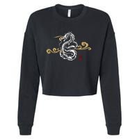 Back Print White Dragon Japanese Culture Good Luck Auspicious Cropped Pullover Crew