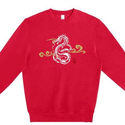 Back Print White Dragon Japanese Culture Good Luck Auspicious Premium Crewneck Sweatshirt