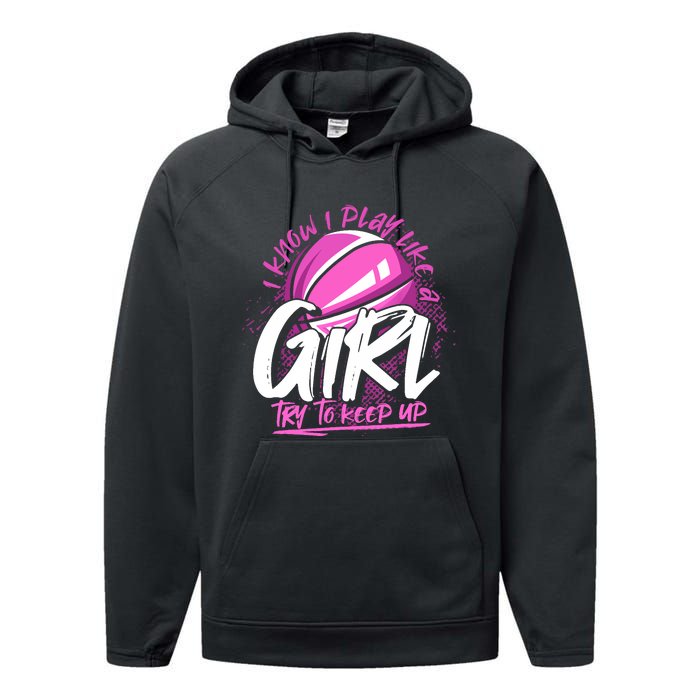 Basketball Player Wo Girl Sport Funny Basketball Performance Fleece Hoodie