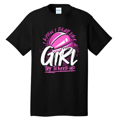 Basketball Player Wo Girl Sport Funny Basketball Tall T-Shirt