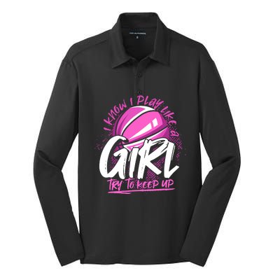 Basketball Player Wo Girl Sport Funny Basketball Silk Touch Performance Long Sleeve Polo