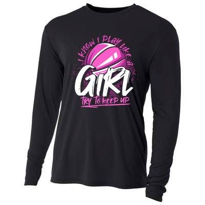 Basketball Player Wo Girl Sport Funny Basketball Cooling Performance Long Sleeve Crew