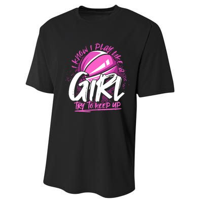 Basketball Player Wo Girl Sport Funny Basketball Performance Sprint T-Shirt