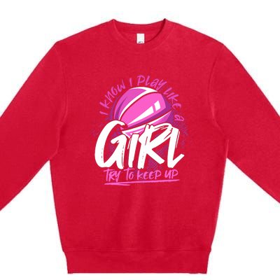 Basketball Player Wo Girl Sport Funny Basketball Premium Crewneck Sweatshirt