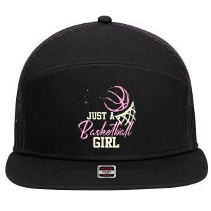 Basketball Player Women Just A Basketball Girl Basketball 7 Panel Mesh Trucker Snapback Hat