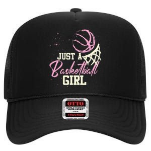 Basketball Player Women Just A Basketball Girl Basketball High Crown Mesh Back Trucker Hat