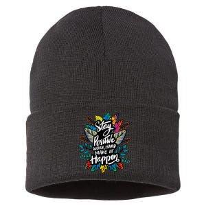 Be Positive Work Hard Make It Happen Cool Quotes Graphic Sustainable Knit Beanie