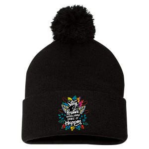 Be Positive Work Hard Make It Happen Cool Quotes Graphic Pom Pom 12in Knit Beanie