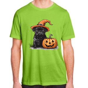 Black Pug With Witch Hat And Pumpkin Halloween Pug Mom Dog Cool Gift Adult ChromaSoft Performance T-Shirt