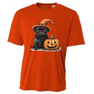 Black Pug With Witch Hat And Pumpkin Halloween Pug Mom Dog Cool Gift Cooling Performance Crew T-Shirt