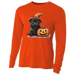 Black Pug With Witch Hat And Pumpkin Halloween Pug Mom Dog Cool Gift Cooling Performance Long Sleeve Crew